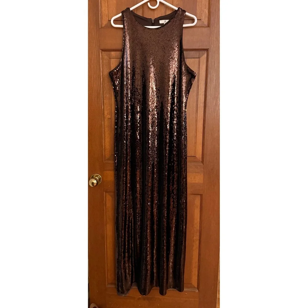 Banana Republic Sequined Evening Gown Dress Womens XL (16-18) Brown Wedding Prom